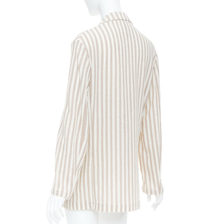 HARRIS WHARF LONDON beige striped cotton blend single breasted blazer IT52 XL