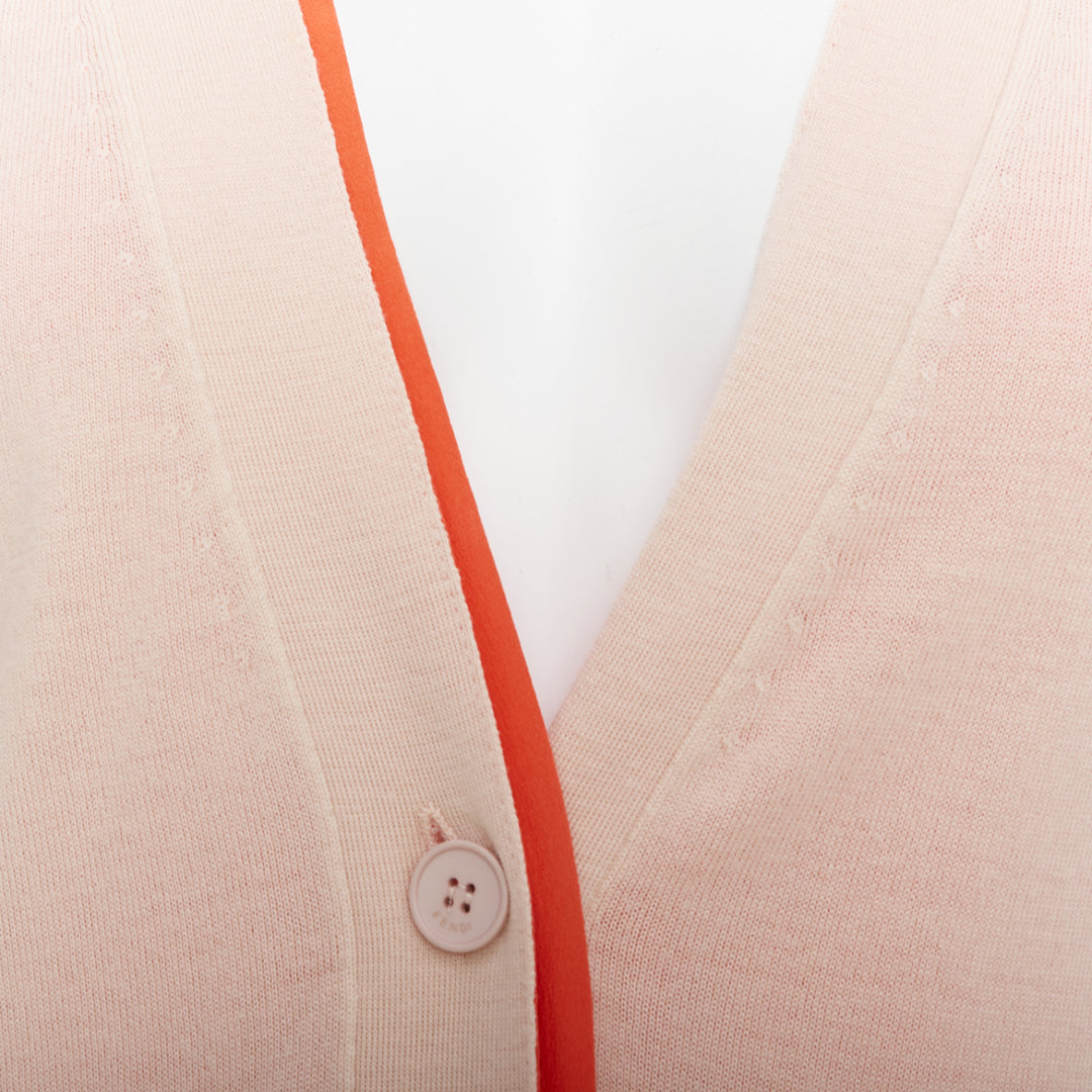FENDI light pink orange 100% wool trimmed long cardigan IT40 S