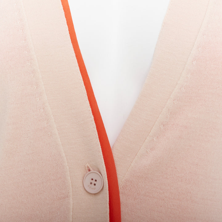 FENDI light pink orange 100% wool trimmed long cardigan IT40 S