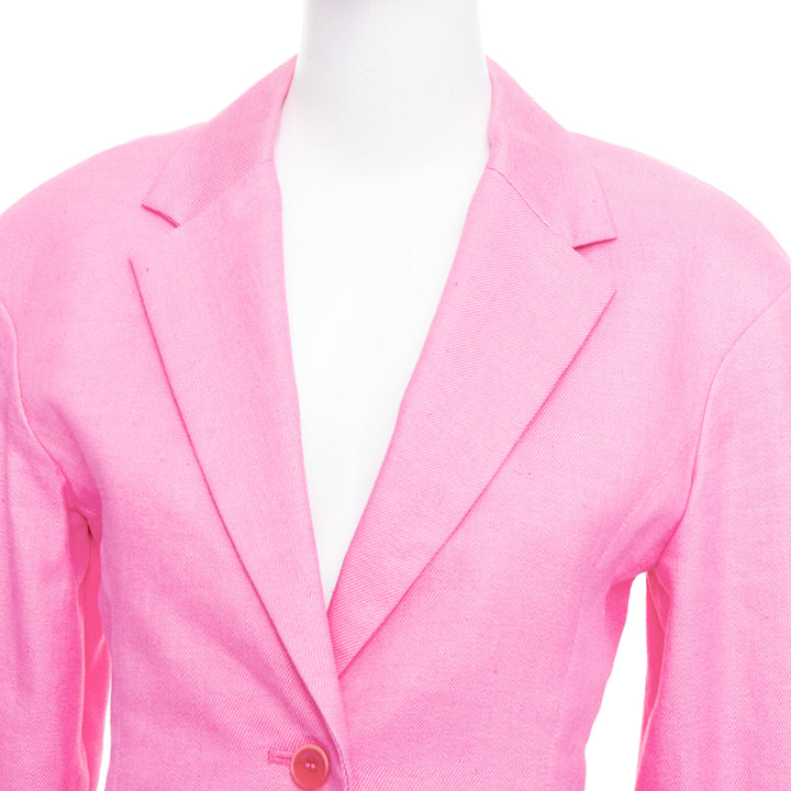 JACQUEMUS Le Splash Fresa hot pink linen twill fitted waist blazer FR36 S