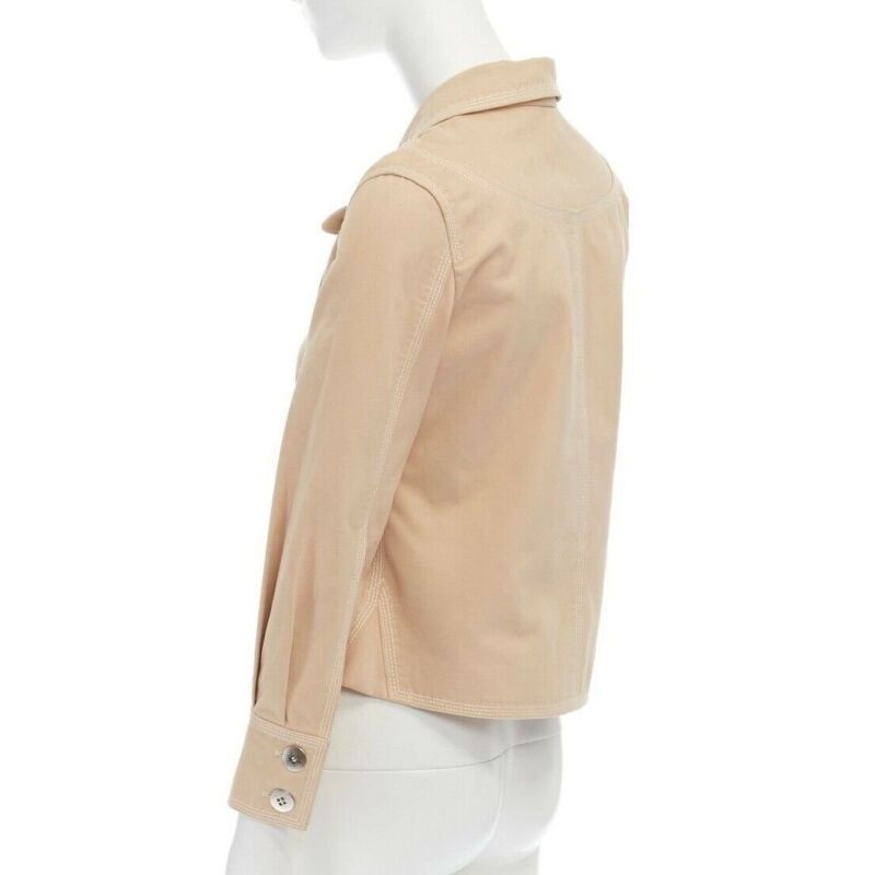 LOUIS VUITTON beige cotton white overstitched pocket detail shirt jacket FR36 S