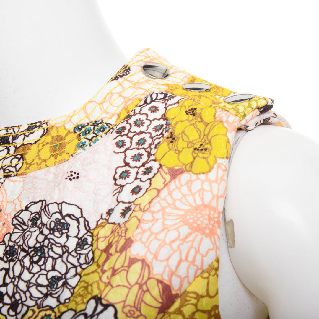 GIAMBA  GIAMBATTISTA VALLI yellow white quilted floral cocktail dress IT40 XS