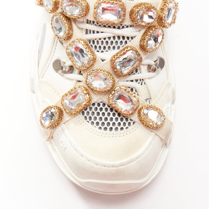 GUCCI Runway Flashtrek cream crystal harness chunky sneakers EU38