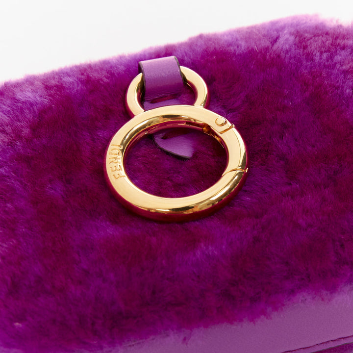 FENDI 2021 Nano Baguette purple shearling FF buckle gold hardware charm bag