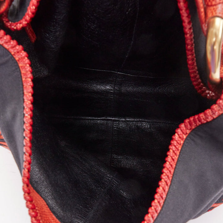 rare GUCCI 2004 Runway Tom Ford red lizard applique horsebit chain hobo bag
