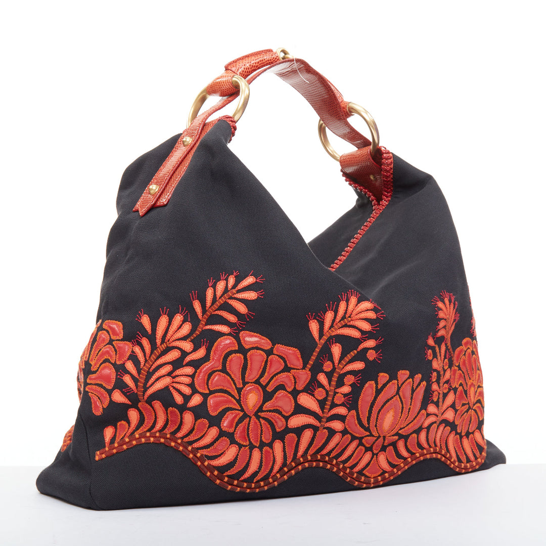 rare GUCCI 2004 Runway Tom Ford red lizard applique horsebit chain hobo bag