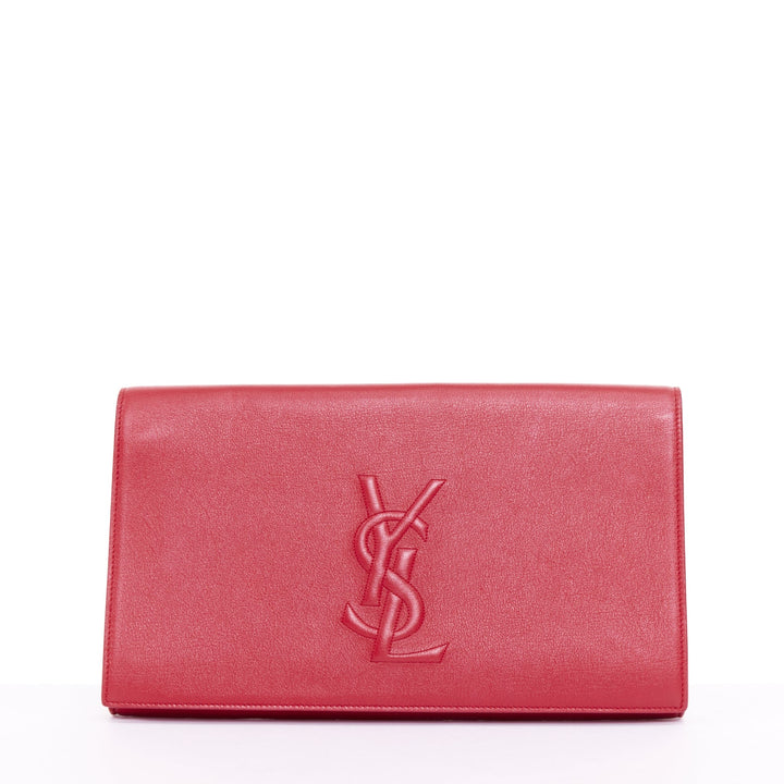 YVES SAINT LAURENT 2011 Belle de Jour raised logo red leather envelope clutch