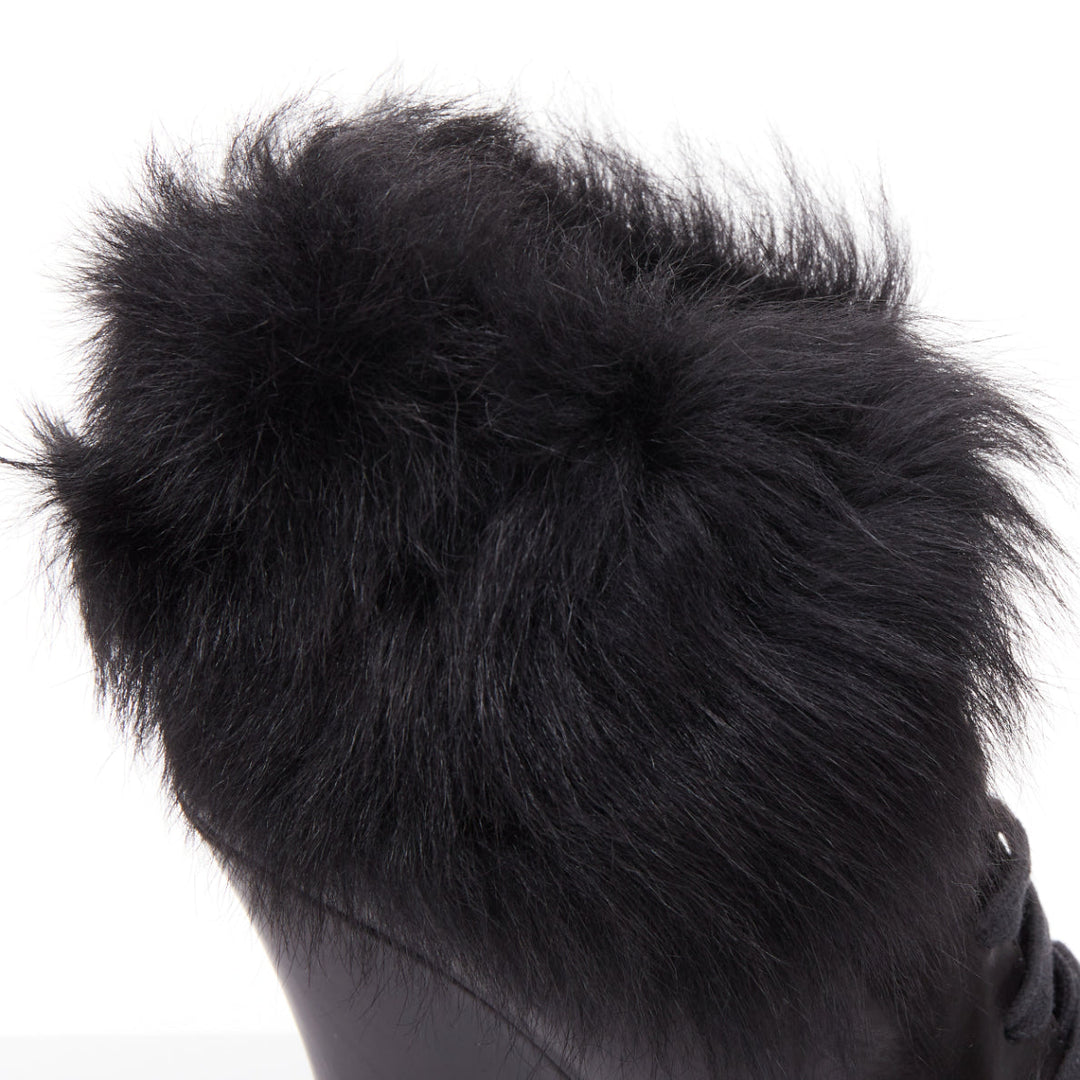 PRADA 2011 Calzature Donna black leather fur trim half wedged ankle boots EU