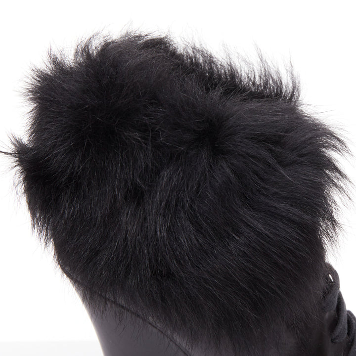 PRADA 2011 Calzature Donna black leather fur trim half wedged ankle boots EU