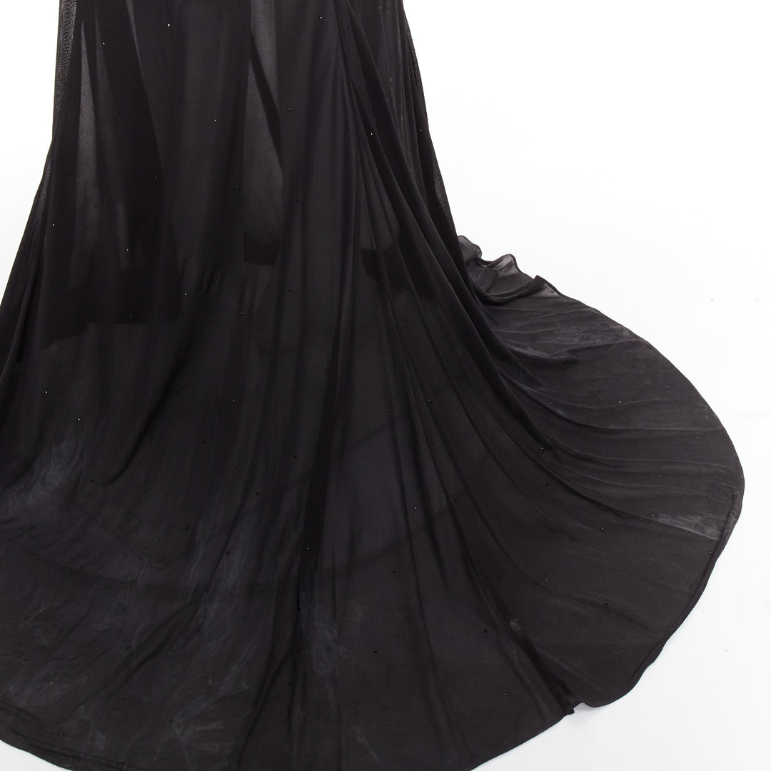 ALEXANDRE VAUTHIER black sheer degrade crystal long sleeve long train gown dress