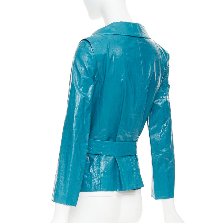 CHLOE Aqua Fresh blue crinkled coated acetate cotton cropped jacket FR36 S