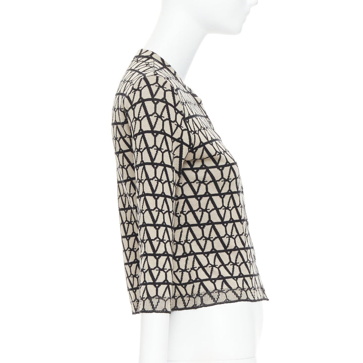 VALENTINO 2023 Toile Iconographe monogram beige black wool cropped cardigan S