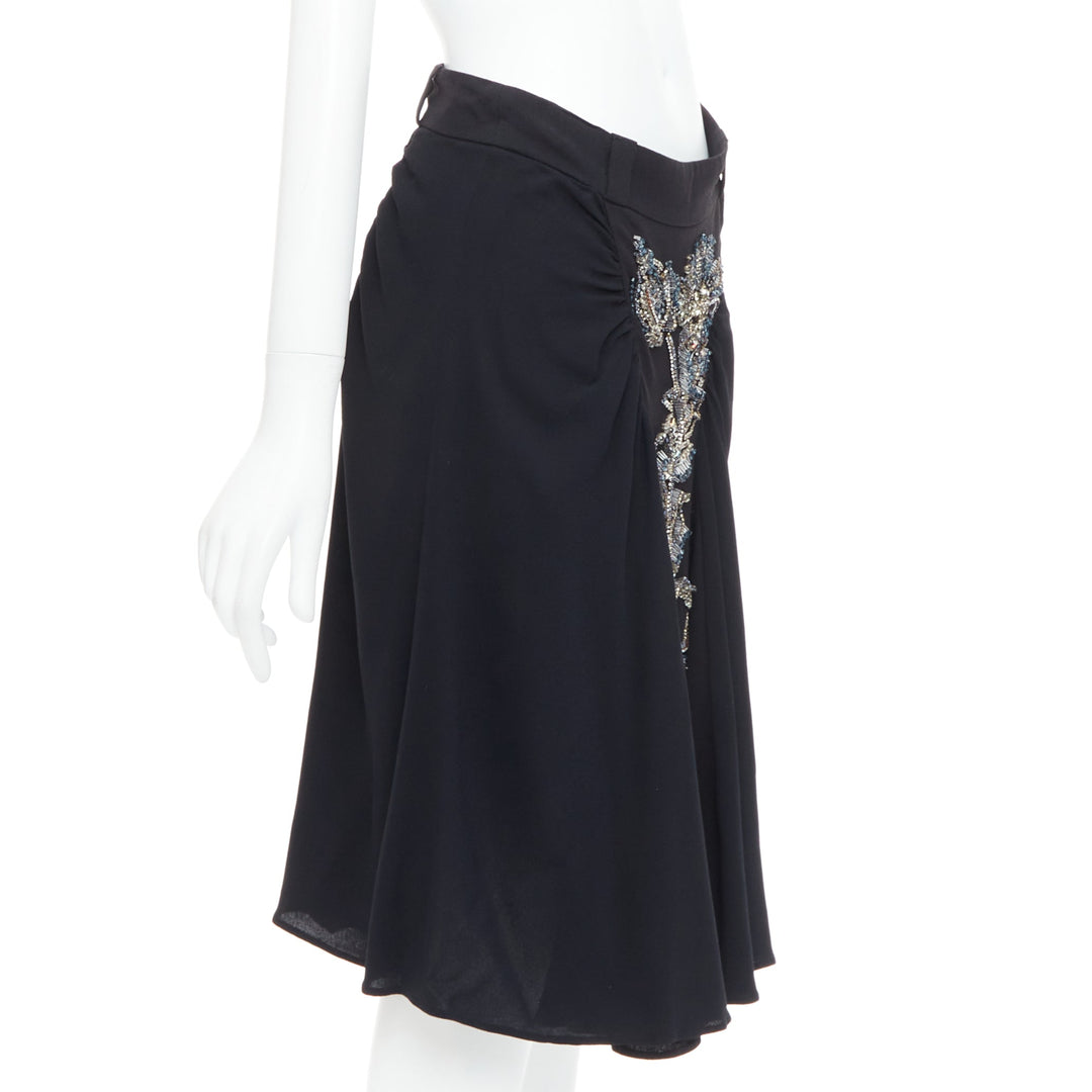 PRADA 2013 black blue clear crystal embellished flowers ruched skirt IT40 S