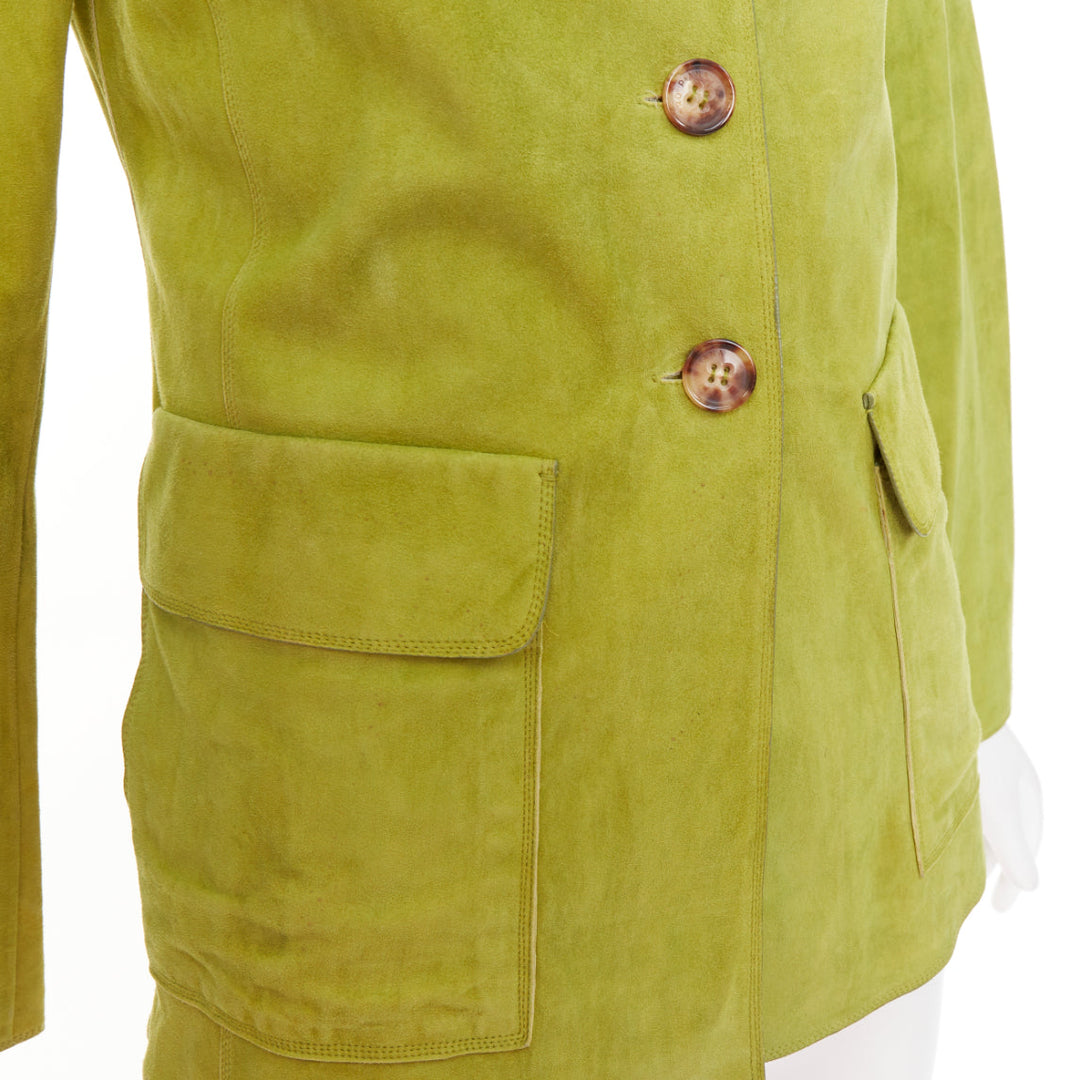 LORO PIANA grass green goat suede brown buttons overshirt jacket IT38 XS