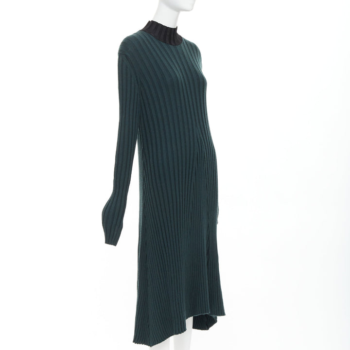 OLD CELINE Phoebe Philo 2014 dark green wool mock neck ribbed knit dress S