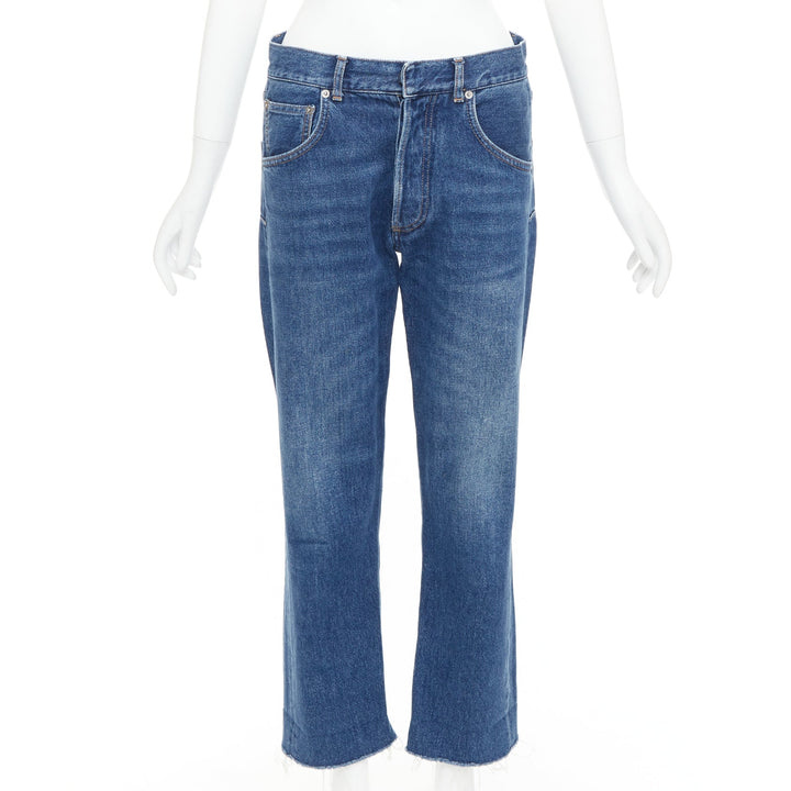 CHRISTIAN DIOR blue washed darted pockets frayed hem wide cropped jeans FR32 XXS