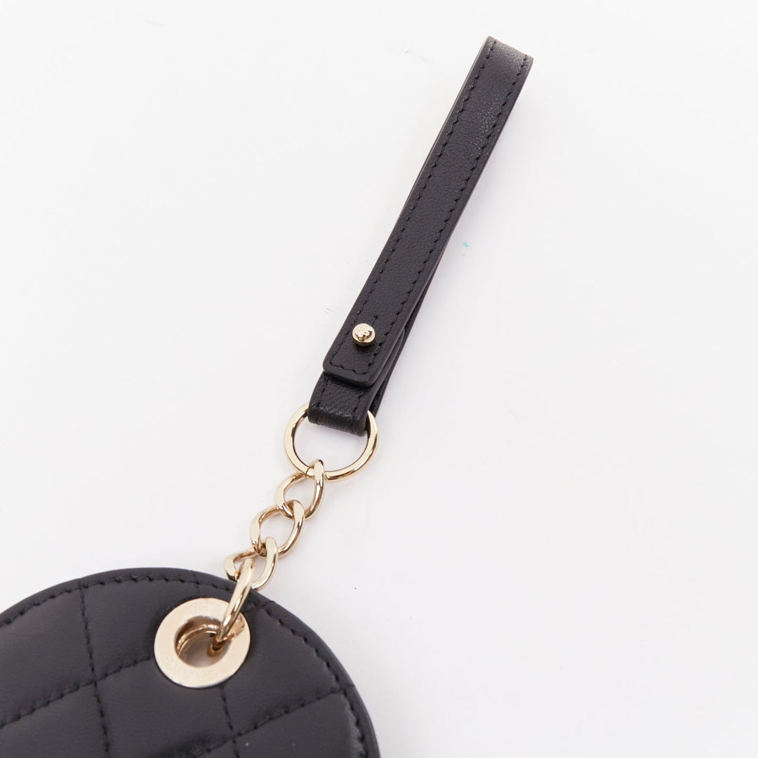 CHANEL black quilted lambskin leather CC logo chain round luggage tag