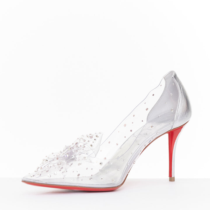 CHRISTIAN LOUBOUTIN Bridal Jelly Strass 80 silver crystal PVC bow pump EU38