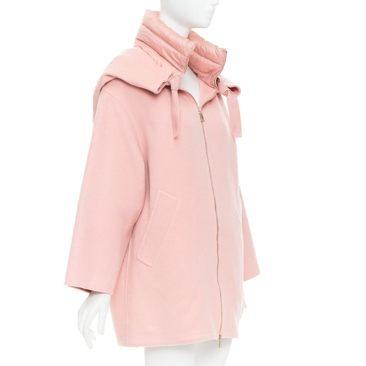MONCLER pink double face virgin wool cashmere goose down hooded jacket Sz0 XS