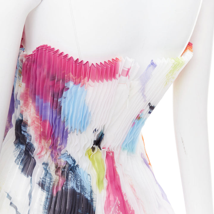 AJE Celestial white multicolor abstract paint print pleated mini dress UK4 XXS
