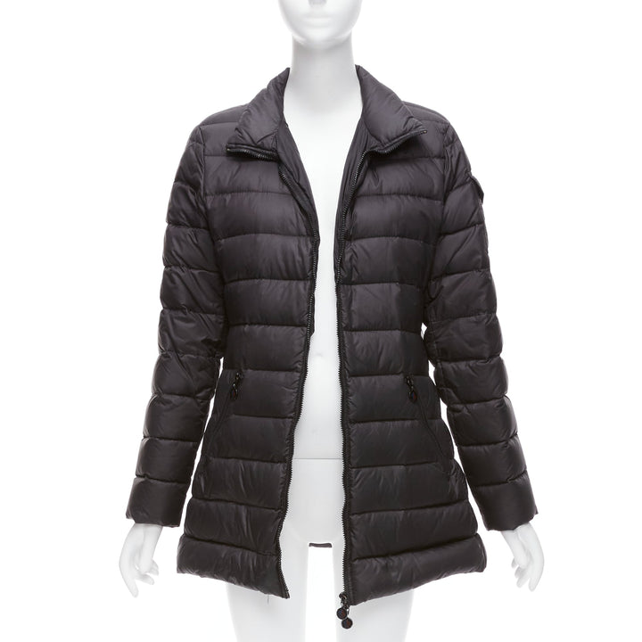 MONCLER Norme Afnor black quilted puffer zip front A line coat Sz3 L