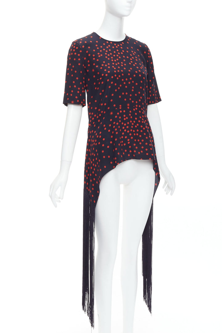 STELLA MCCARTNEY 2019 red navy silk polka dot fringe trim top IT38 XS