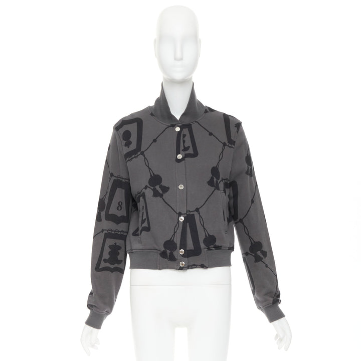 HERMES  2021 Poste et Cavalerie grey black rope print bomber jacket FR42 XL