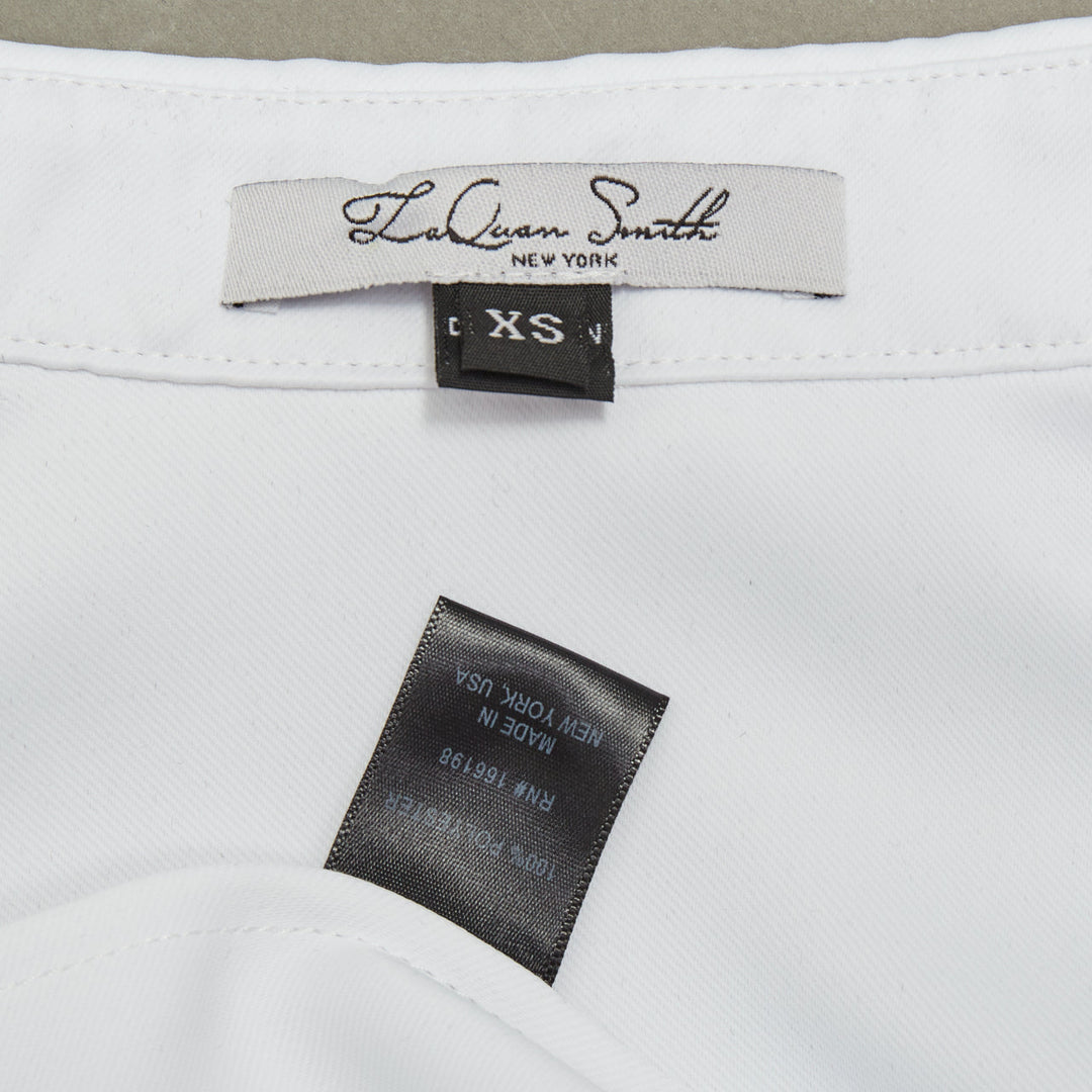 LAQUAN SMITH 2022 white darted crisp plunge neck collar fitted shirt XS