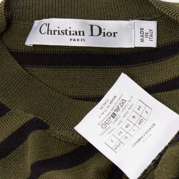 CHRISTIAN DIOR J'Adior 8 green stripe silk cotton knitted top FR34 XS