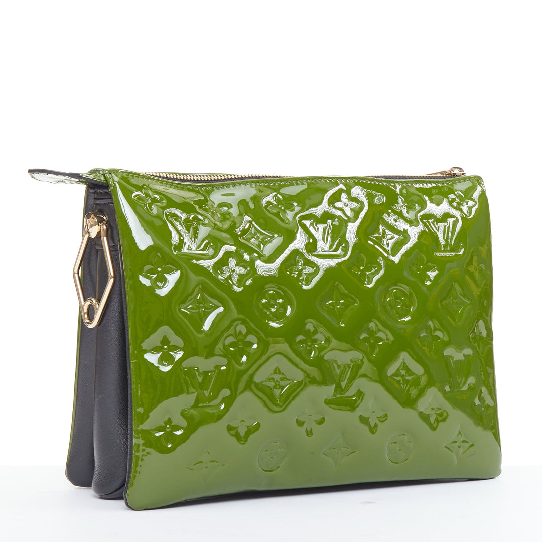 LOUIS VUITTON 2022 Coussin PM green patent monogram embossed trio crossbody bag
