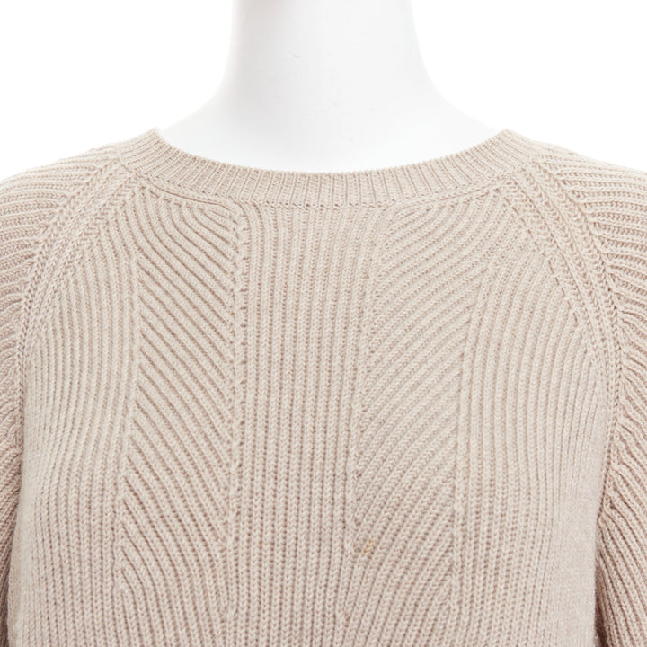 STELLA MCCARTNEY 2015 taupe virgin wool contour ribbed knit sweater IT38 XS