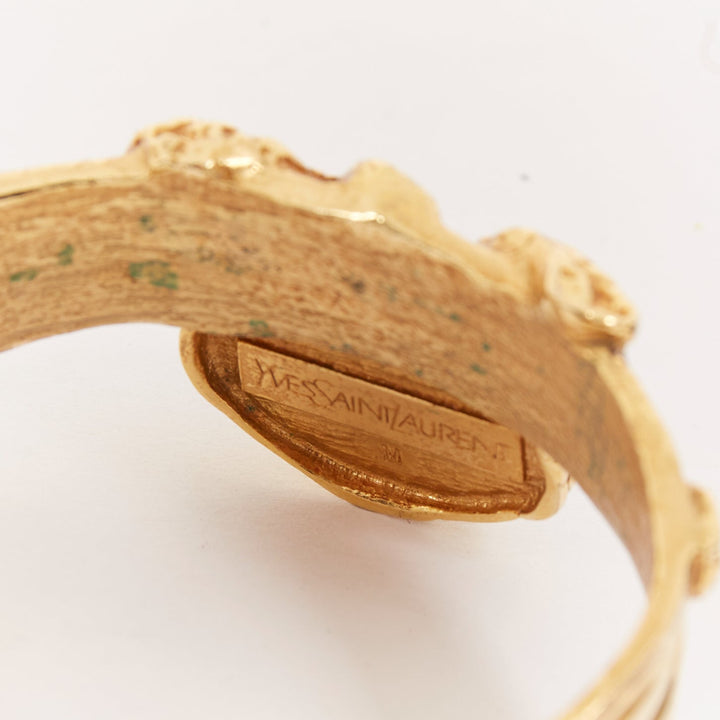 YVES SAINT LAURENT 2011 Arty cobalt blue stone gold textured bracelet bangle M