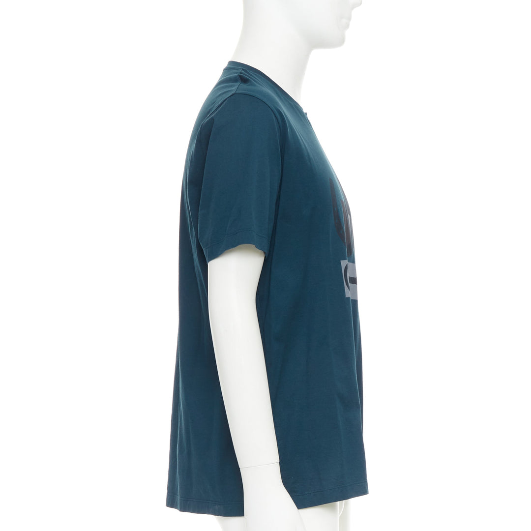 HERMES dark teal blue horse bit print cotton crew neck tshirt