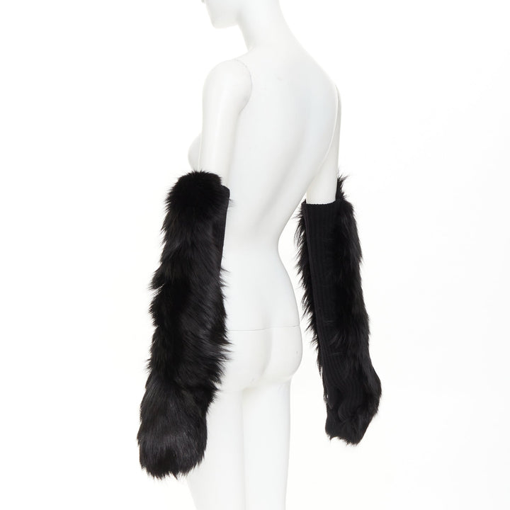 BALENCIAGA black genuine  fur chunky wool ribbed long opera gloves