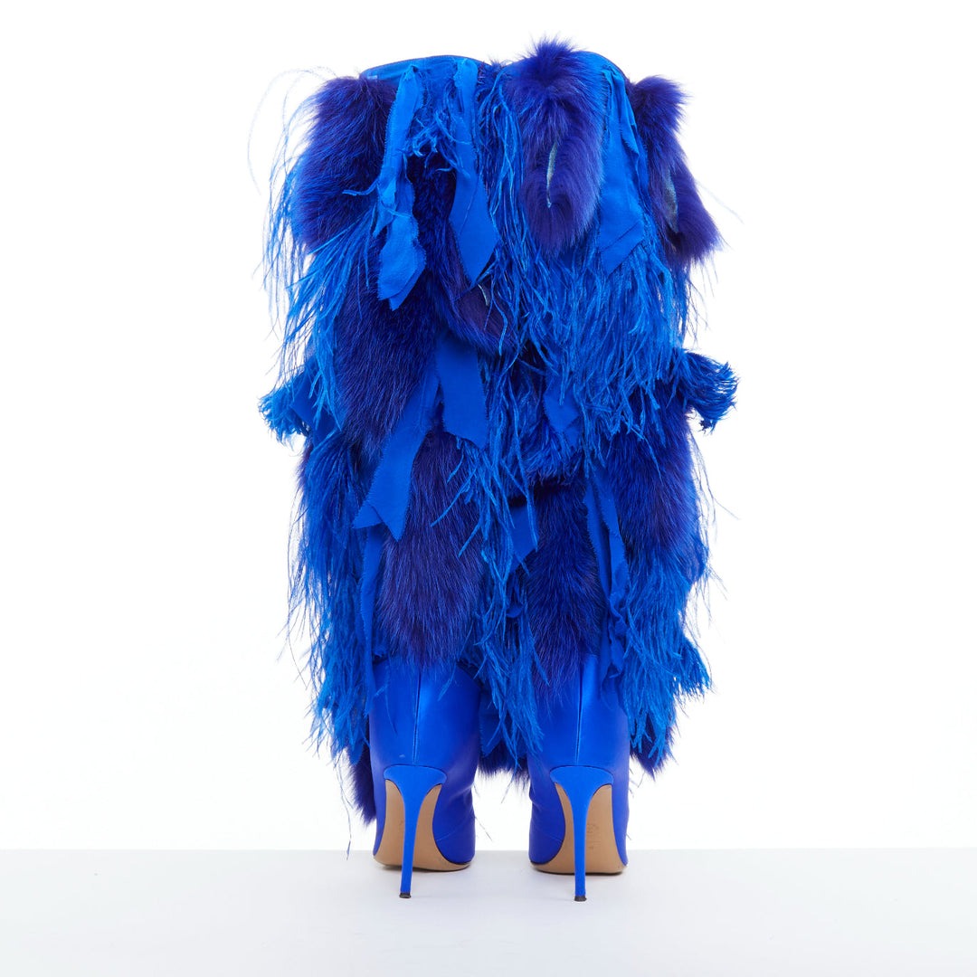 ALEXANDRE VAUTHIER COUTURE 2022 Runway Look30 cobalt blue fur fringe boots EU4