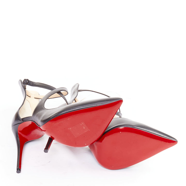 CHRISTIAN LOUBOUTIN Marlenarock 100 black calfskin cross strap pumps EU37.5