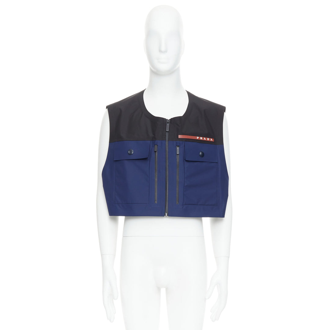 PRADA Linea Rossa SGB592 Extreme Tex navy utility pocket cropped vest M