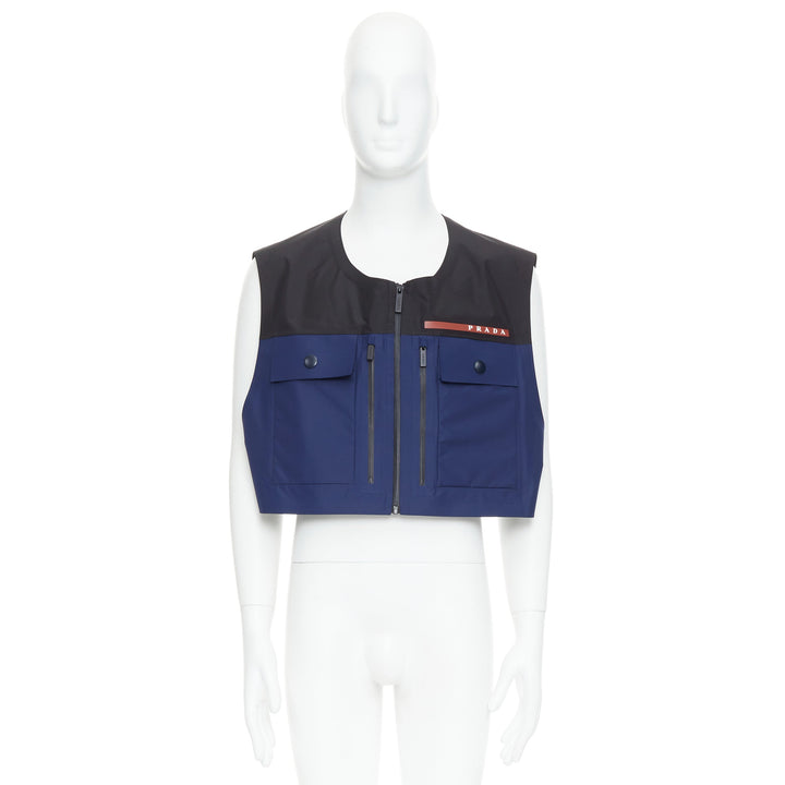 PRADA Linea Rossa SGB592 Extreme Tex navy utility pocket cropped vest M