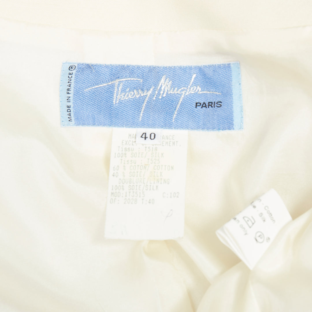 THIERRY MUGLER 1998 Vintage off white cotton border collar peplum blazer FR40 L