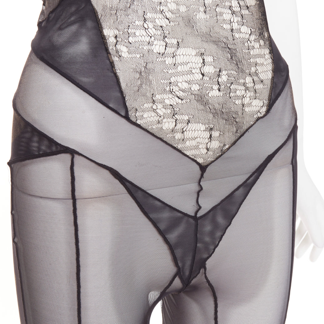 rare ALEXANDRE VAUTHIER COUTURE SS2014 Runway black lace panelled sheer catsuit