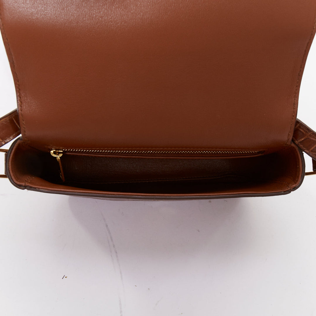 CELINE Medium Tassel brown embossed cow hide leather fringed crossbody bag
