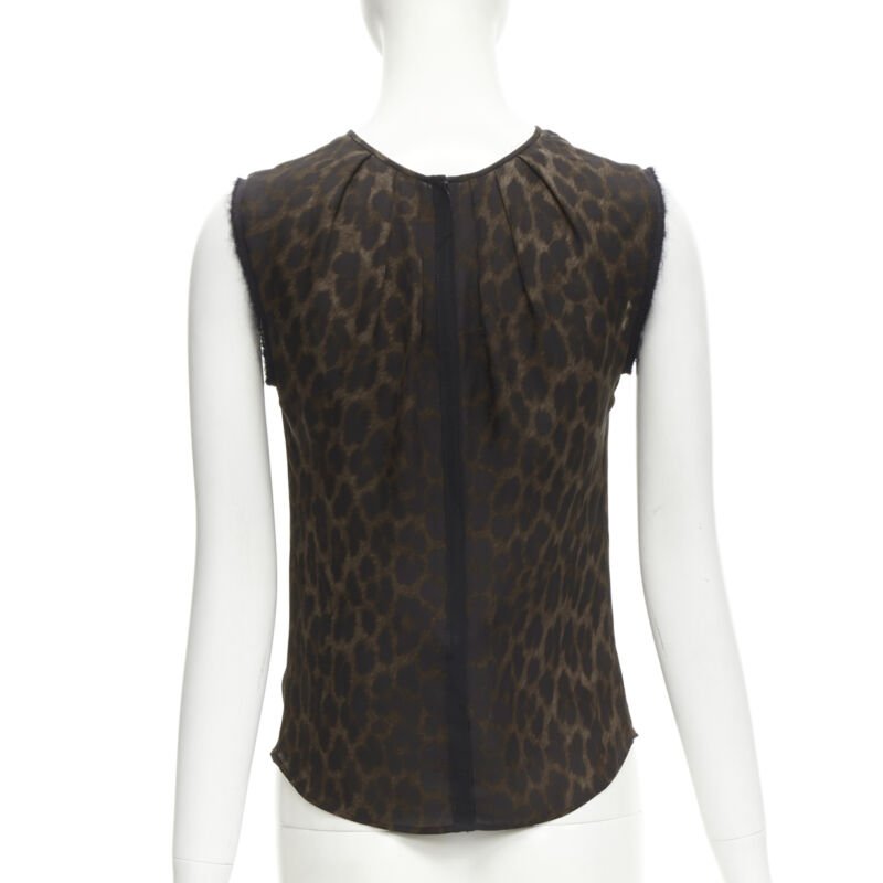 GIAMBATTISTA VALLI silk brown black ombre leopard gathered neck vest IT38 XS