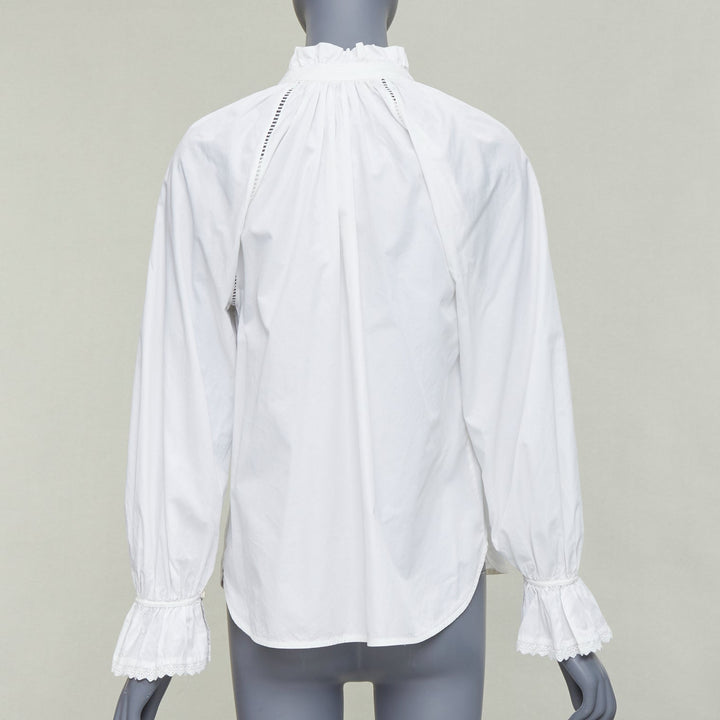 LEE MATHEWS white cotton ruffle lace trim peasant blouse Sz.1 XS