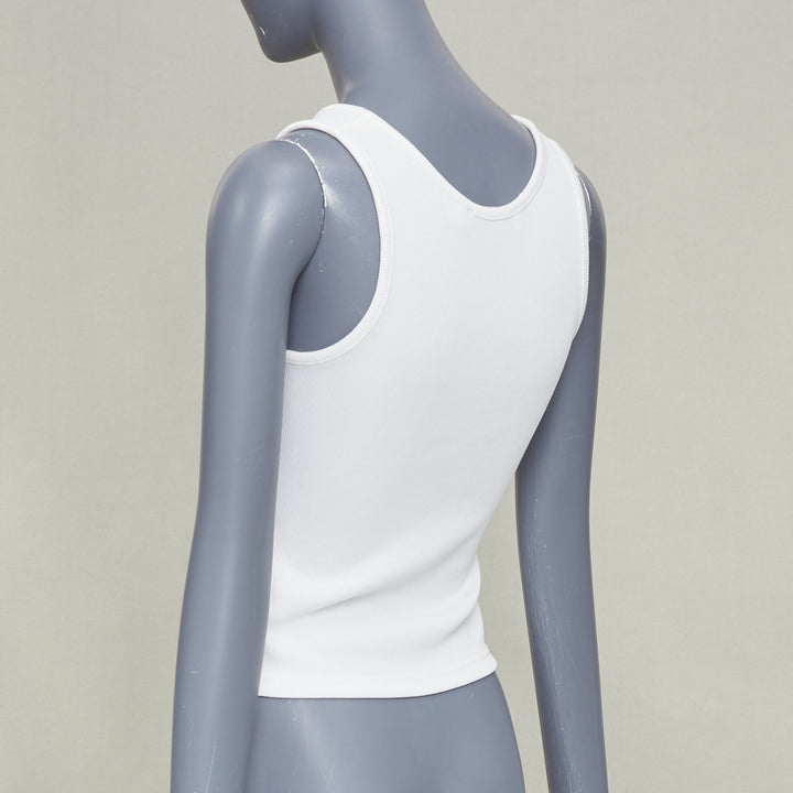 CHRISTOPHER ESBER white V neck twist cut out ribbed cotton tank top S