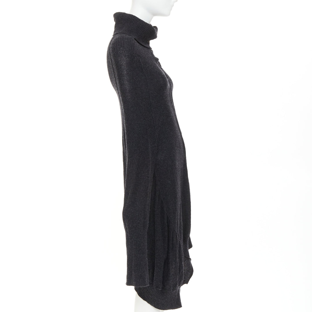 Y'S YOHJI YAMAMOTO grey wool button up asymmetric turtleneck sweater dress JP3 L