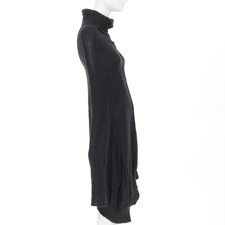 Y'S YOHJI YAMAMOTO grey wool button up asymmetric turtleneck sweater dress JP3 L