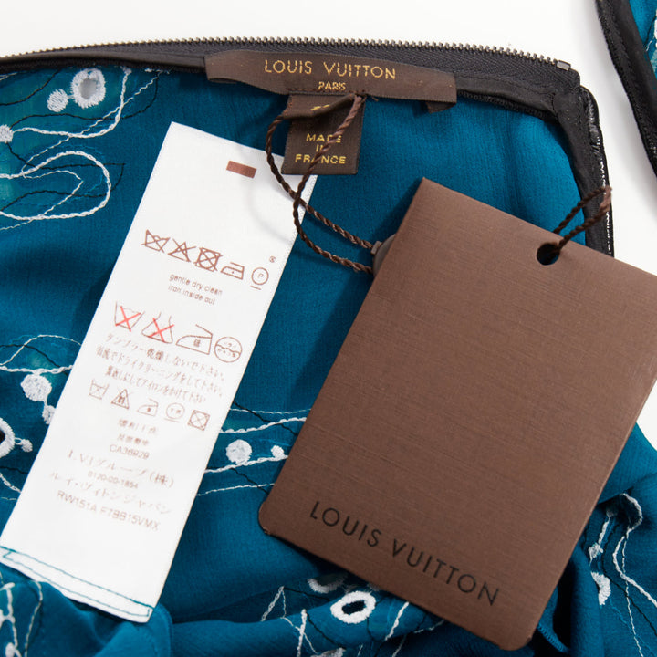 LOUIS VUITTON 2015 Runway black blue embroidered anglais scallop hem top FR38 M