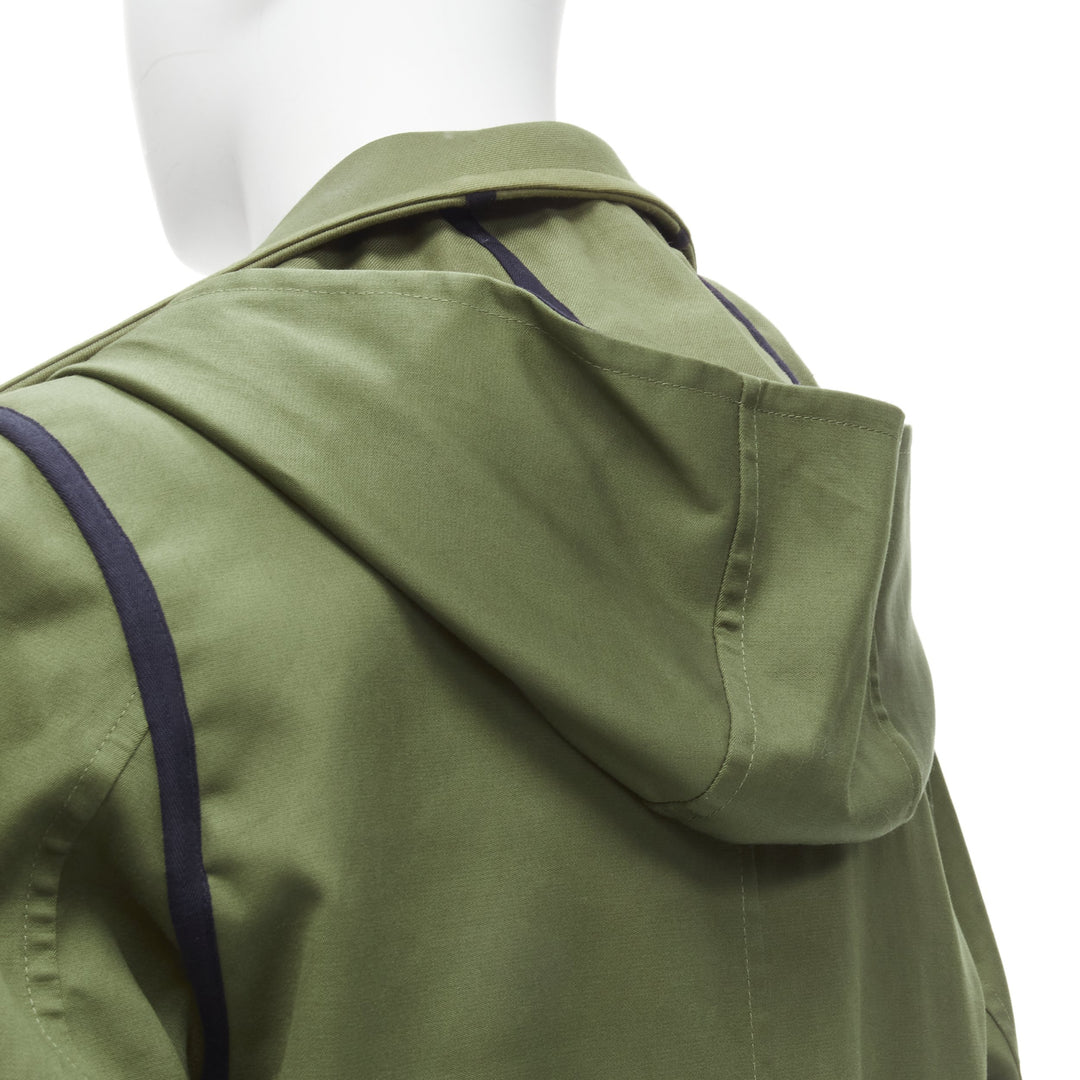 VALENTINO Reversible green navy cotton poplin oversized collar mid coat EU48 M
