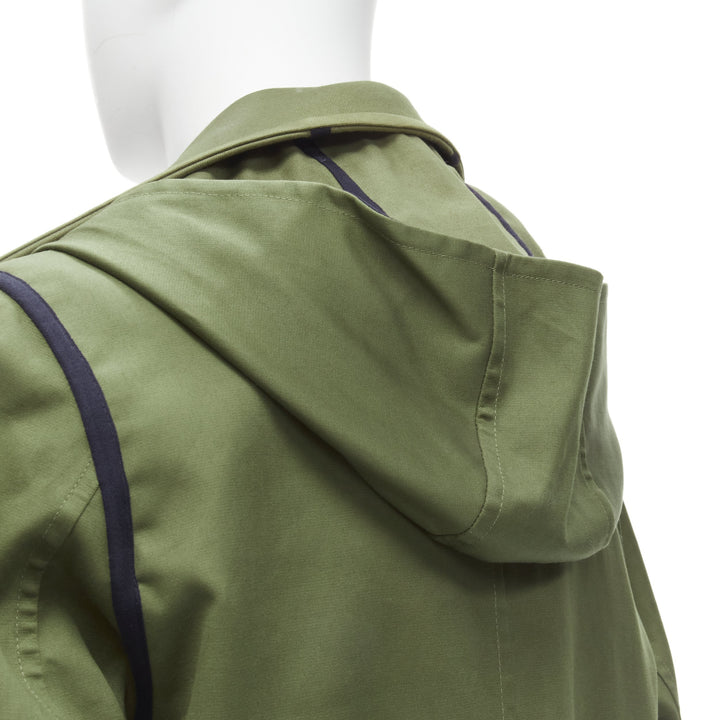 VALENTINO Reversible green navy cotton poplin oversized collar mid coat EU48 M
