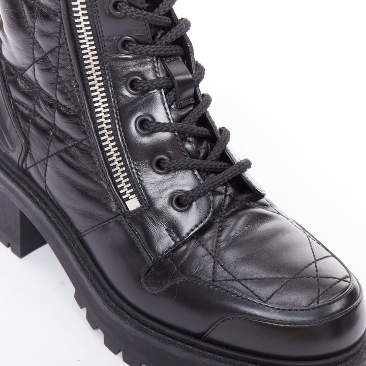 CHRISTIAN DIOR D-Leader black cannage quilted combat boots EU38
